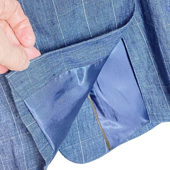 Michael Kors Blue Windowpane Linen Blazer Womens 14R Tailored Fully Lined 2 Butt - Picture 3 of 11